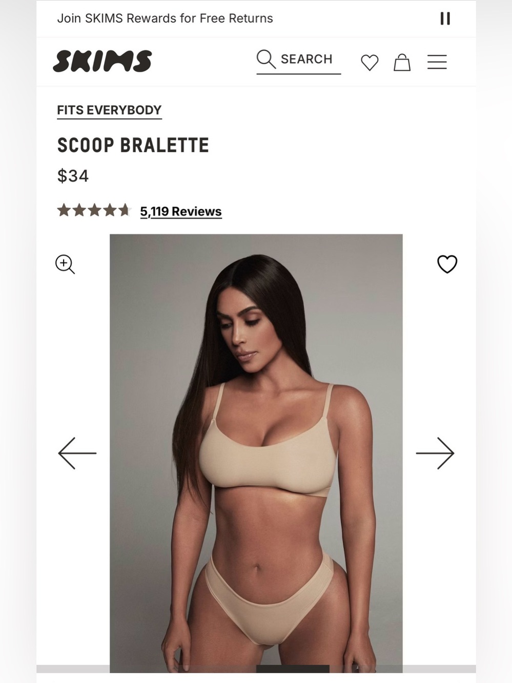 NWT! SKIMS Fits Everybody Scoop Bralette Size Small Ochre